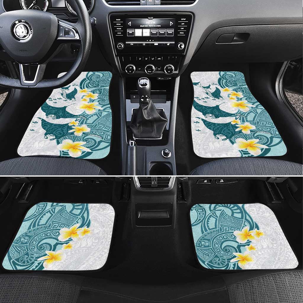 Maori Manta Ray Plumeria Teal Car Mats LT01 Set 4pcs Teal - Polynesian Pride