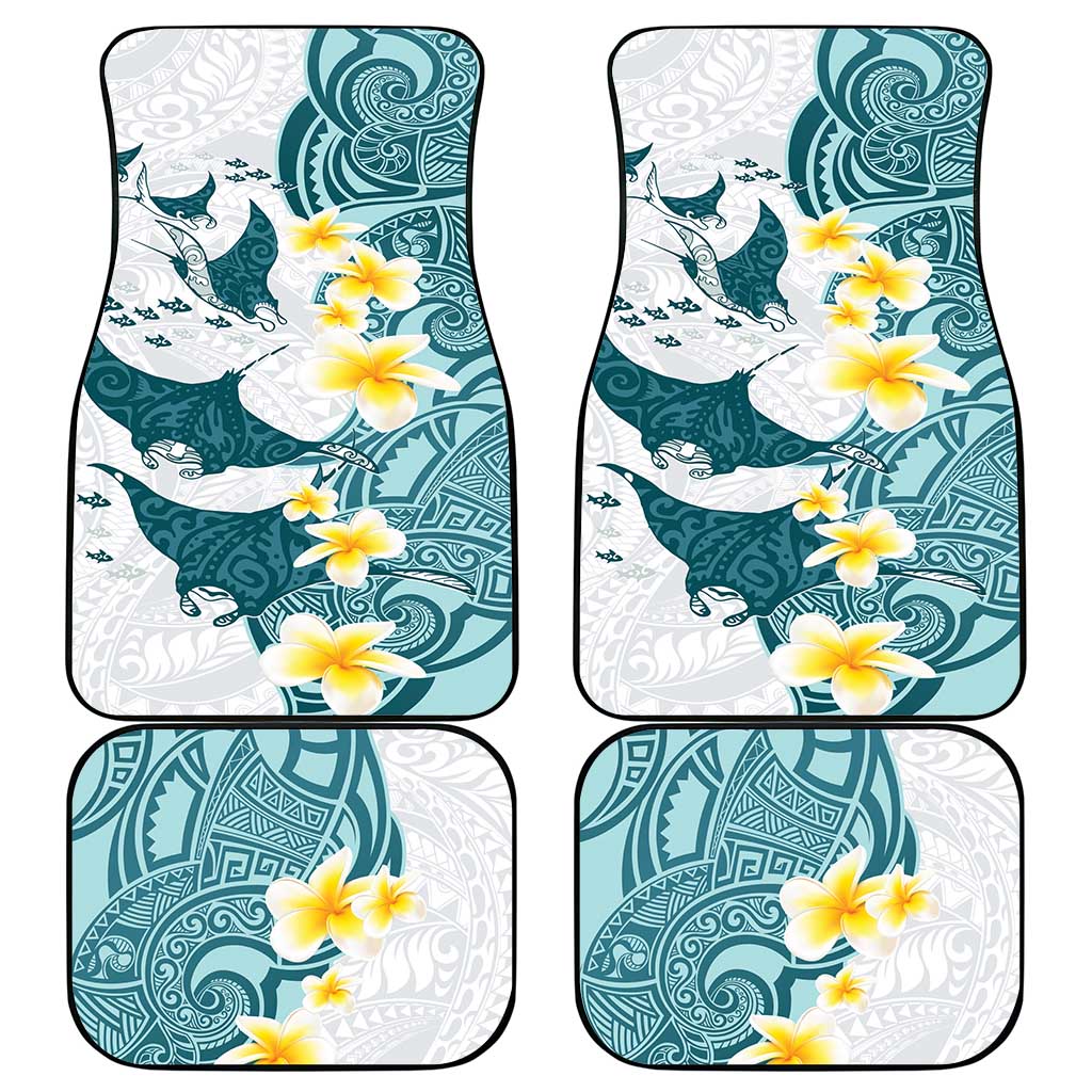 Maori Manta Ray Plumeria Teal Car Mats LT01 - Polynesian Pride
