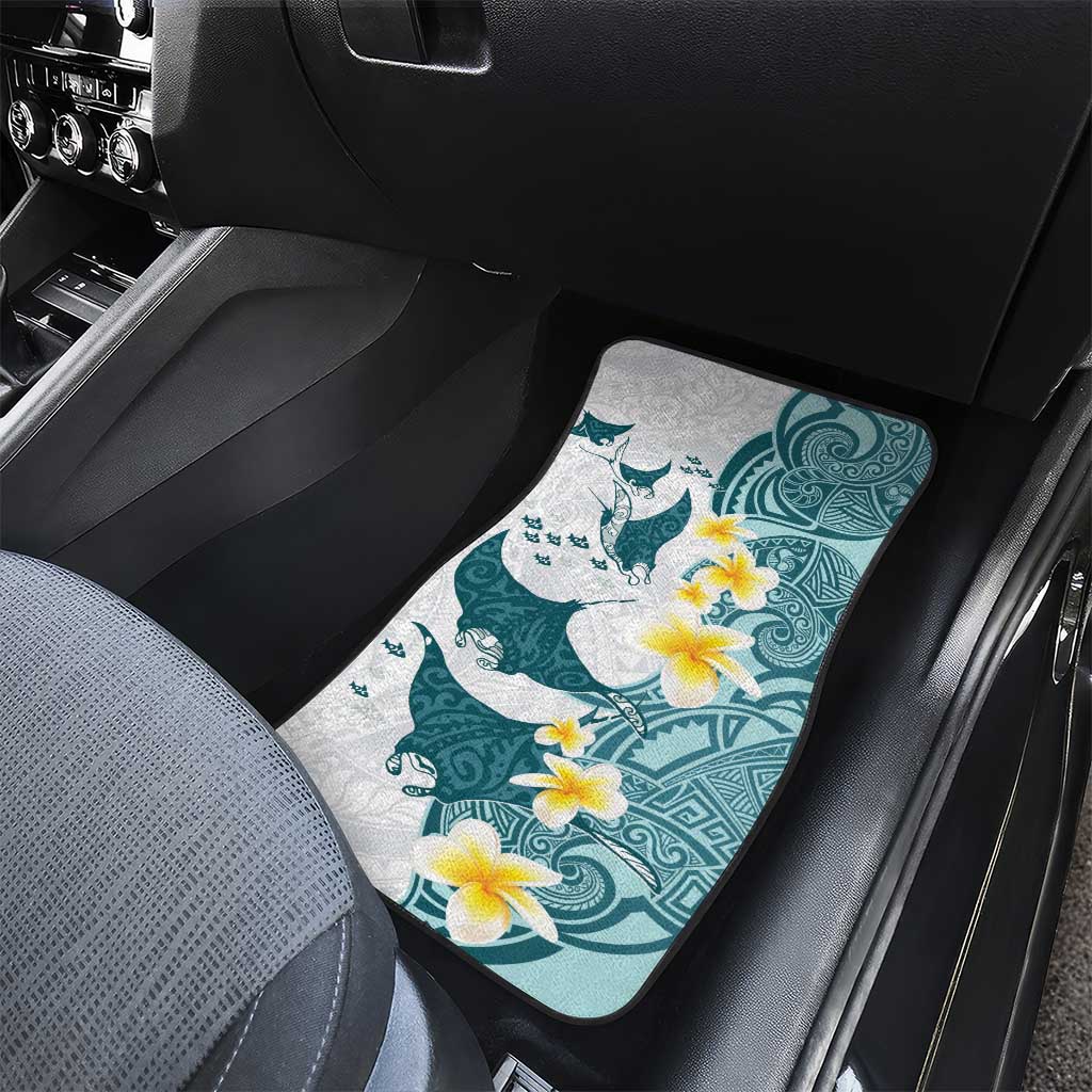 Maori Manta Ray Plumeria Teal Car Mats LT01 - Polynesian Pride