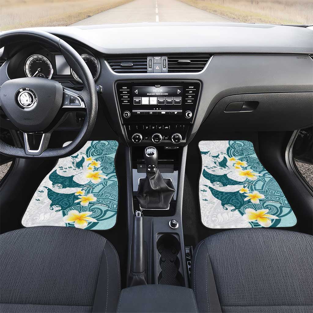 Maori Manta Ray Plumeria Teal Car Mats LT01 Set 2pcs - Front Teal - Polynesian Pride