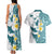 Maori Manta Ray Plumeria Teal Couples Matching Tank Maxi Dress and Hawaiian Shirt