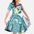 Maori Manta Ray Plumeria Teal Family Matching Long Sleeve Bodycon Dress and Hawaiian Shirt