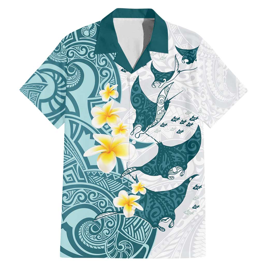 Maori Manta Ray Plumeria Teal Family Matching Mermaid Dress and Hawaiian Shirt