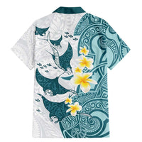 Maori Manta Ray Plumeria Teal Family Matching Mermaid Dress and Hawaiian Shirt