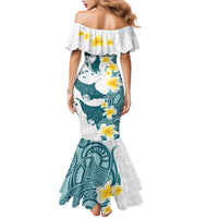Maori Manta Ray Plumeria Teal Family Matching Mermaid Dress and Hawaiian Shirt