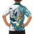 Maori Manta Ray Plumeria Teal Family Matching Off The Shoulder Long Sleeve Dress and Hawaiian Shirt