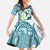 Maori Manta Ray Plumeria Teal Family Matching Off The Shoulder Long Sleeve Dress and Hawaiian Shirt