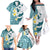 Maori Manta Ray Plumeria Teal Family Matching Off The Shoulder Long Sleeve Dress and Hawaiian Shirt