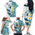 Maori Manta Ray Plumeria Teal Family Matching Off The Shoulder Long Sleeve Dress and Hawaiian Shirt