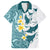 Maori Manta Ray Plumeria Teal Family Matching Off The Shoulder Long Sleeve Dress and Hawaiian Shirt