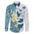 Maori Manta Ray Plumeria Teal Family Matching Off Shoulder Maxi Dress and Hawaiian Shirt