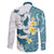 Maori Manta Ray Plumeria Teal Family Matching Off Shoulder Maxi Dress and Hawaiian Shirt