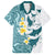 Maori Manta Ray Plumeria Teal Family Matching Short Sleeve Bodycon Dress and Hawaiian Shirt