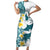 Maori Manta Ray Plumeria Teal Family Matching Short Sleeve Bodycon Dress and Hawaiian Shirt