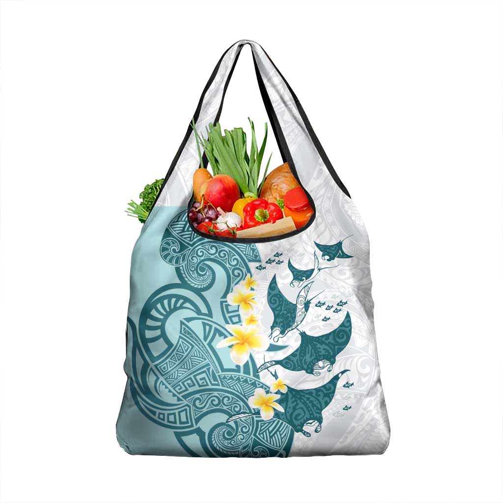 Maori Manta Ray Plumeria Teal Grocery Bag LT01 1-pack One Size Teal - Polynesian Pride