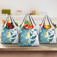Maori Manta Ray Plumeria Teal Grocery Bag LT01 3-pack One Size Teal - Polynesian Pride