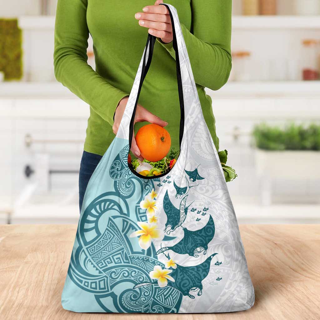 Maori Manta Ray Plumeria Teal Grocery Bag LT01 - Polynesian Pride
