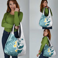 Maori Manta Ray Plumeria Teal Grocery Bag LT01 - Polynesian Pride