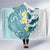 Maori Manta Ray Plumeria Teal Hooded Blanket