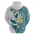 Maori Manta Ray Plumeria Teal Hoodie