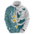 Maori Manta Ray Plumeria Teal Hoodie