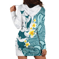 Maori Manta Ray Plumeria Teal Hoodie Dress LT01 - Polynesian Pride
