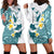 Maori Manta Ray Plumeria Teal Hoodie Dress