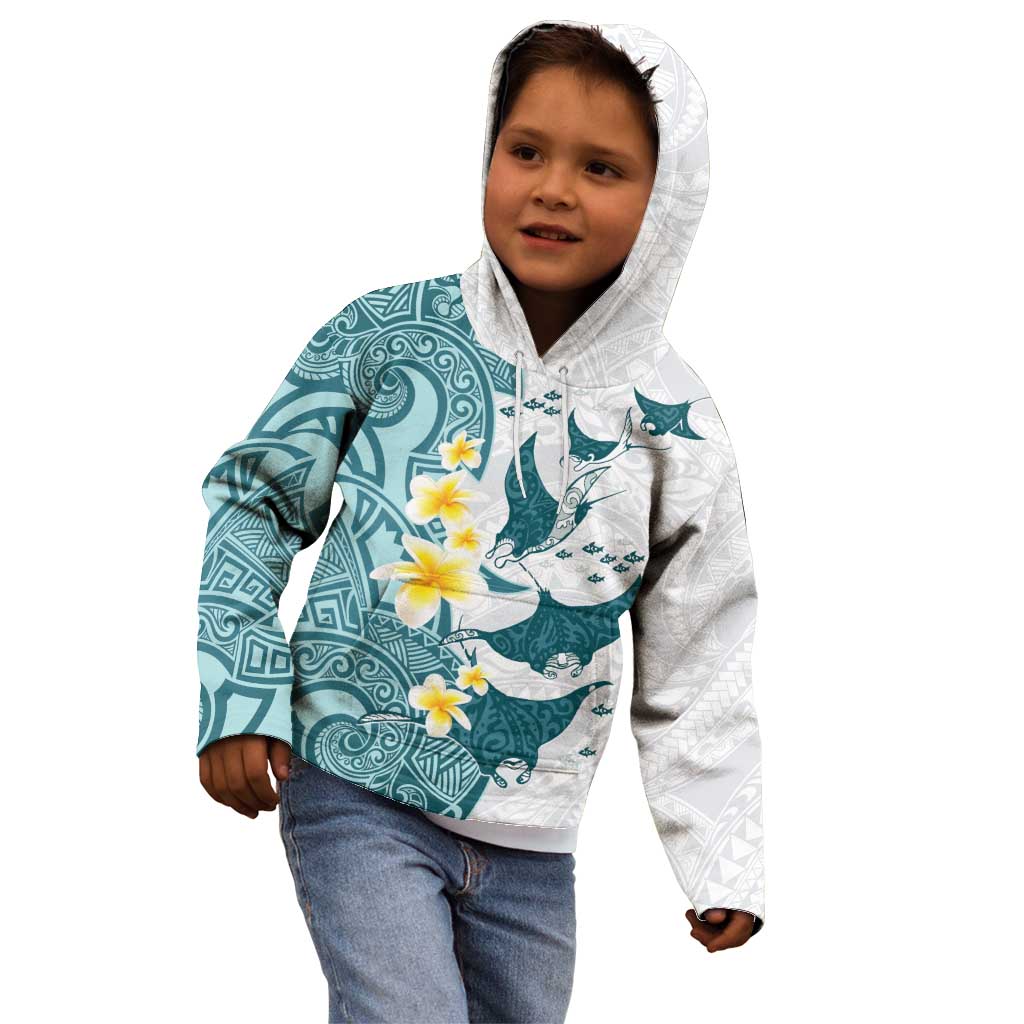 Maori Manta Ray Plumeria Teal Kid Hoodie