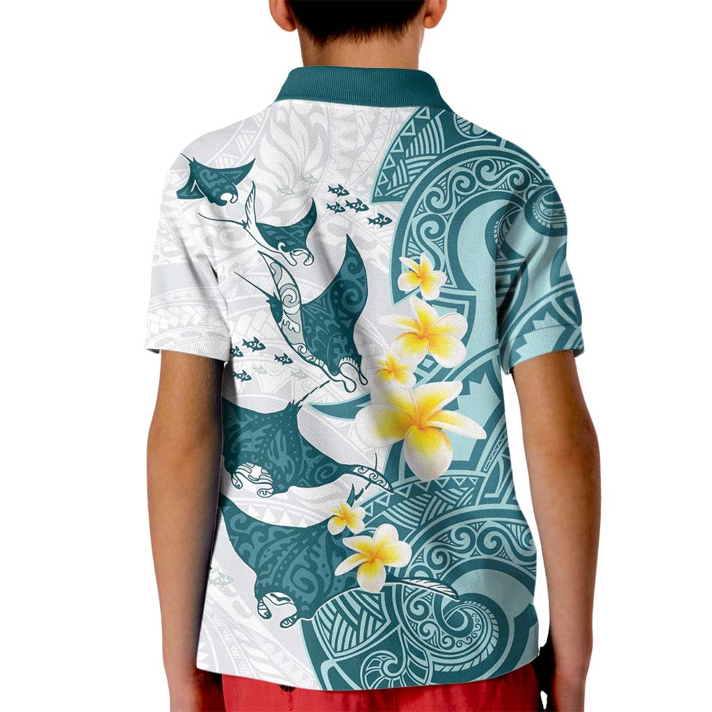 Maori Manta Ray Plumeria Teal Kid Polo Shirt
