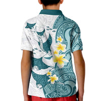 Maori Manta Ray Plumeria Teal Kid Polo Shirt