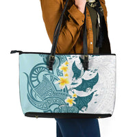 Maori Manta Ray Plumeria Teal Leather Tote Bag LT01 - Polynesian Pride