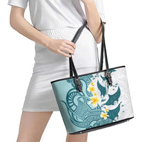 Maori Manta Ray Plumeria Teal Leather Tote Bag LT01 - Polynesian Pride