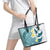 Maori Manta Ray Plumeria Teal Leather Tote Bag