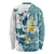 Maori Manta Ray Plumeria Teal Long Sleeve Shirt