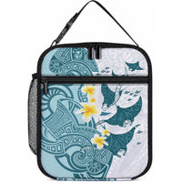 Maori Manta Ray Plumeria Teal Lunch Bag LT01 10.2 × 8.3 × 4.3 inch Teal - Polynesian Pride