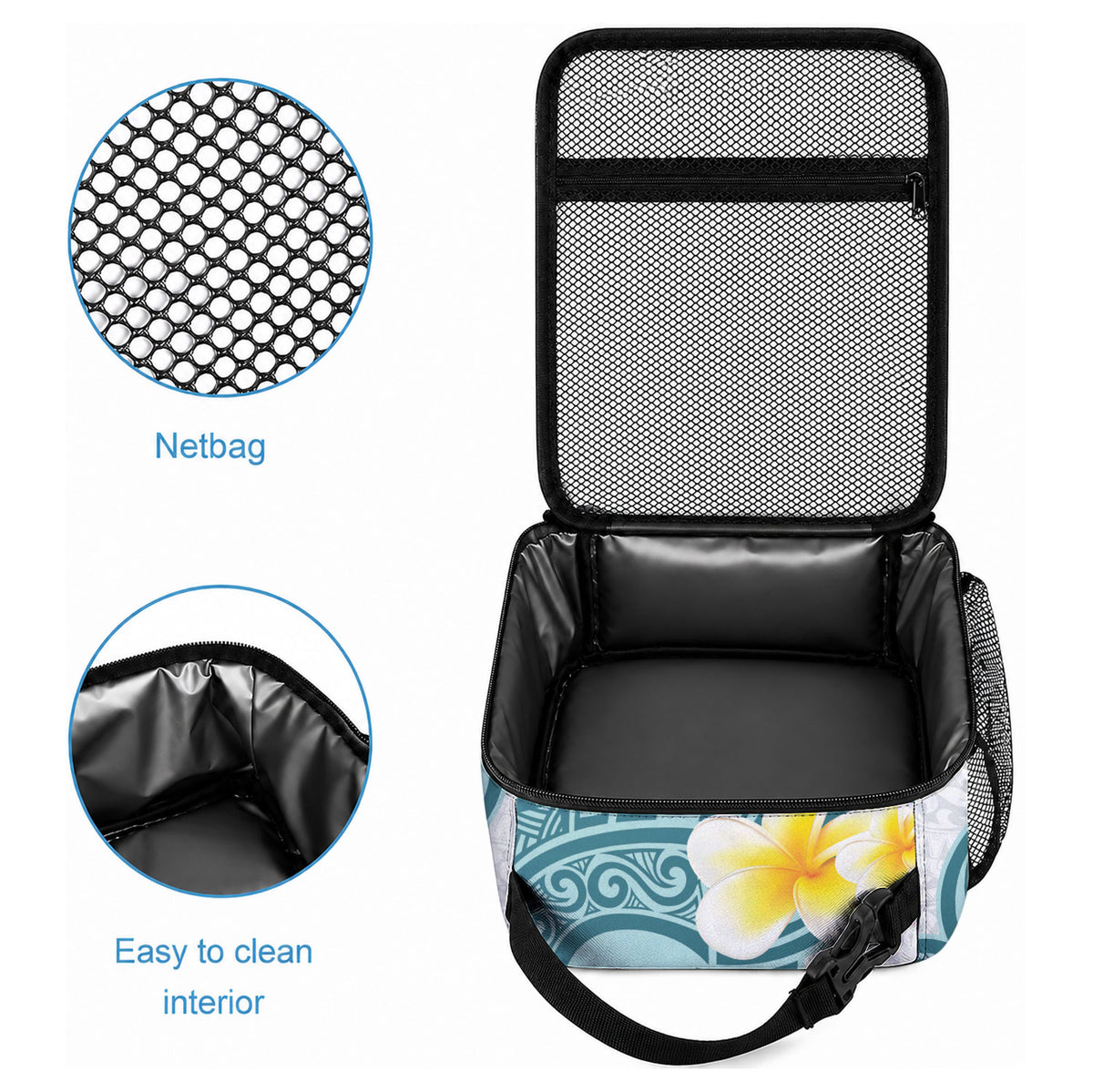 Maori Manta Ray Plumeria Teal Lunch Bag LT01 - Polynesian Pride