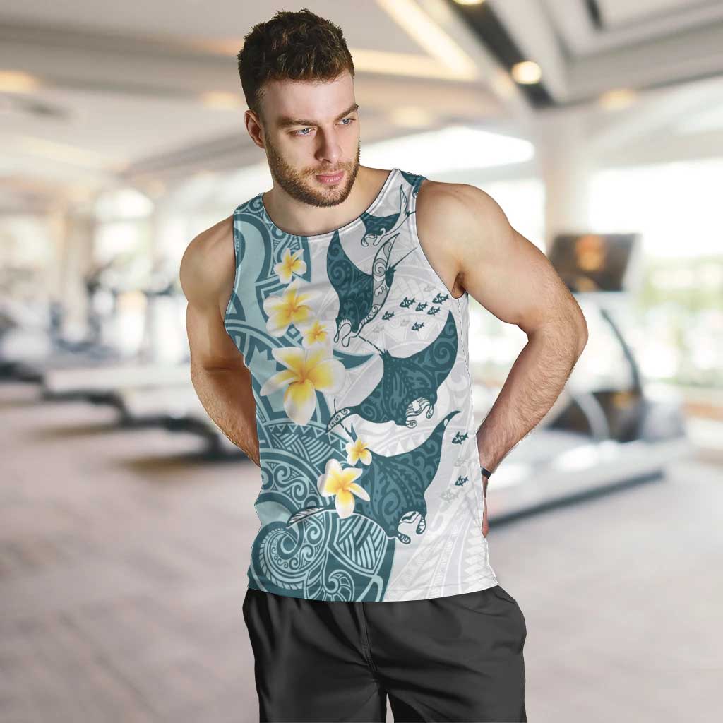Maori Manta Ray Plumeria Teal Men Tank Top LT01 Teal - Polynesian Pride