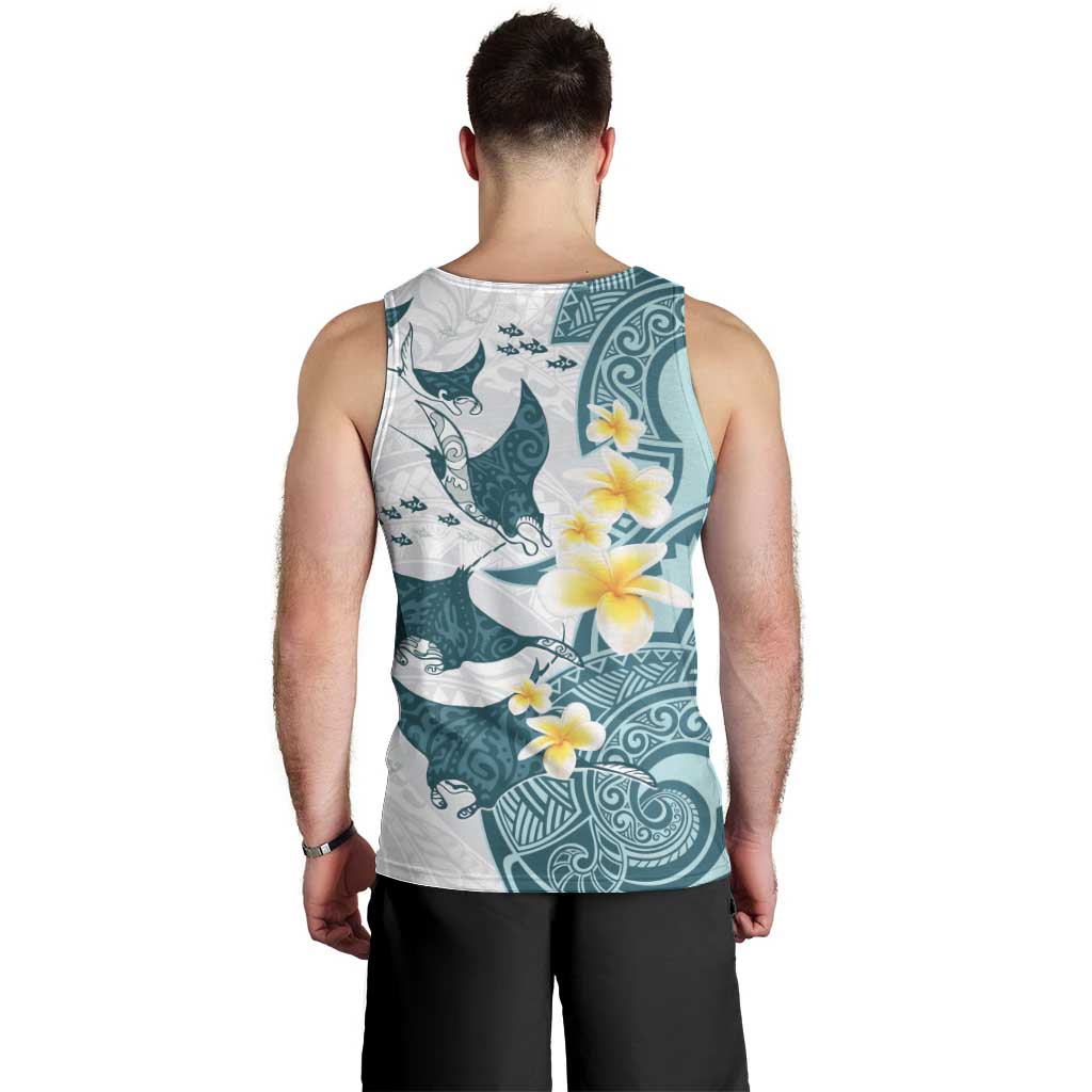 Maori Manta Ray Plumeria Teal Men Tank Top LT01 - Polynesian Pride