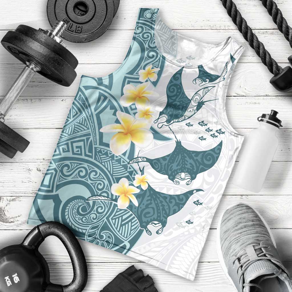 Maori Manta Ray Plumeria Teal Men Tank Top LT01 - Polynesian Pride