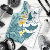 Maori Manta Ray Plumeria Teal Men Tank Top LT01 - Polynesian Pride