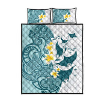 Maori Manta Ray Plumeria Teal Quilt Bed Set LT01 - Polynesian Pride
