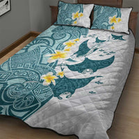 Maori Manta Ray Plumeria Teal Quilt Bed Set LT01 - Polynesian Pride