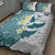 Maori Manta Ray Plumeria Teal Quilt Bed Set