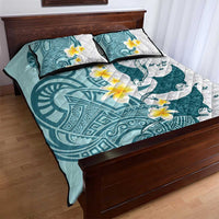 Maori Manta Ray Plumeria Teal Quilt Bed Set LT01 - Polynesian Pride