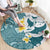 Maori Manta Ray Plumeria Teal Round Carpet