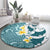 Maori Manta Ray Plumeria Teal Round Carpet