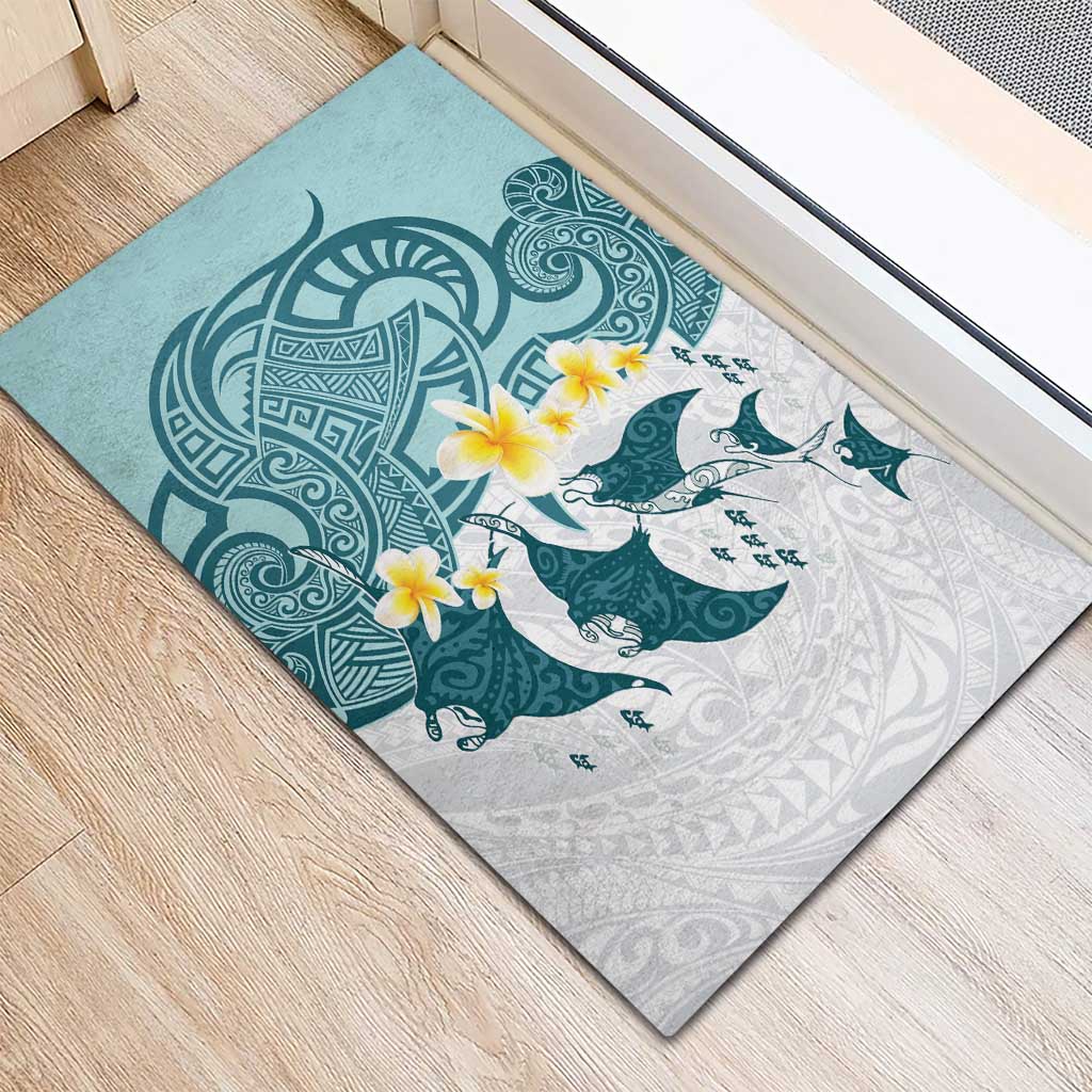 Maori Manta Ray Plumeria Teal Rubber Doormat LT01 - Polynesian Pride