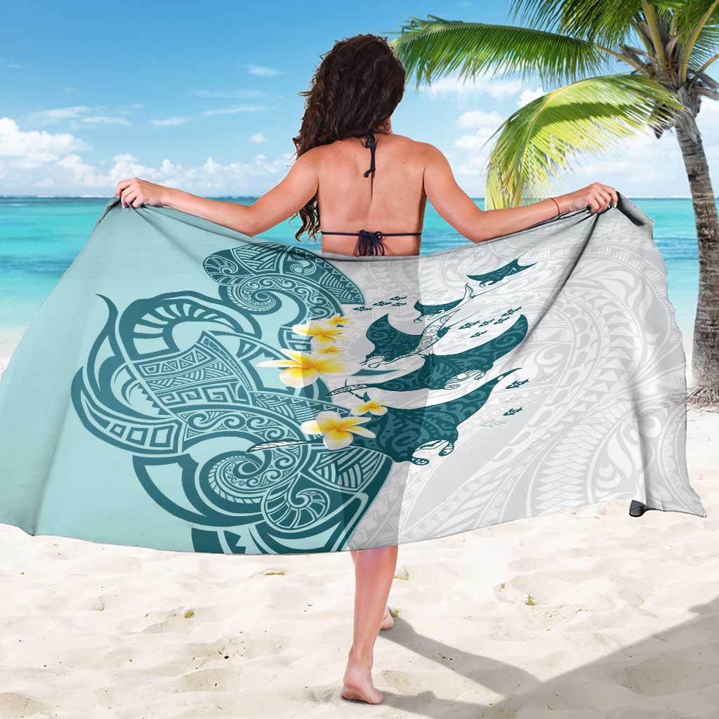 Maori Manta Ray Plumeria Teal Sarong