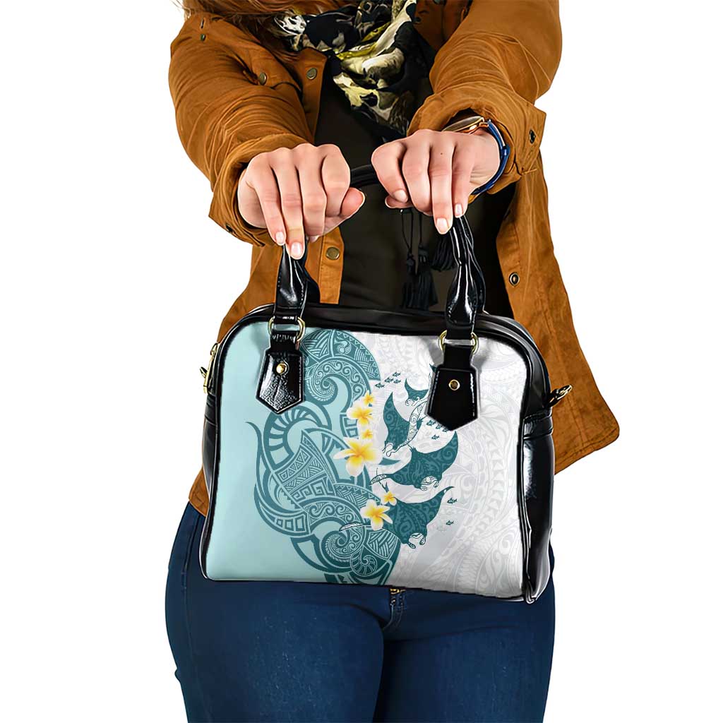 Maori Manta Ray Plumeria Teal Shoulder Handbag