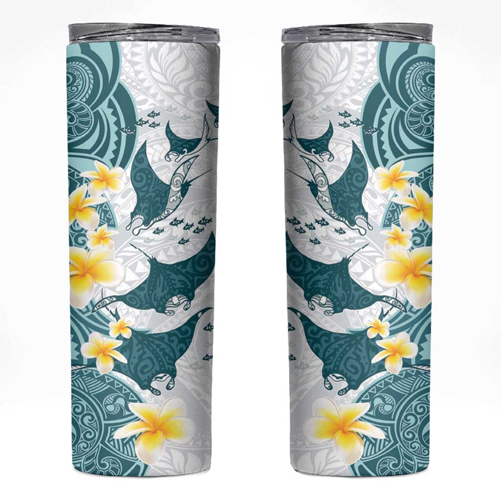 Maori Manta Ray Plumeria Teal Skinny Tumbler